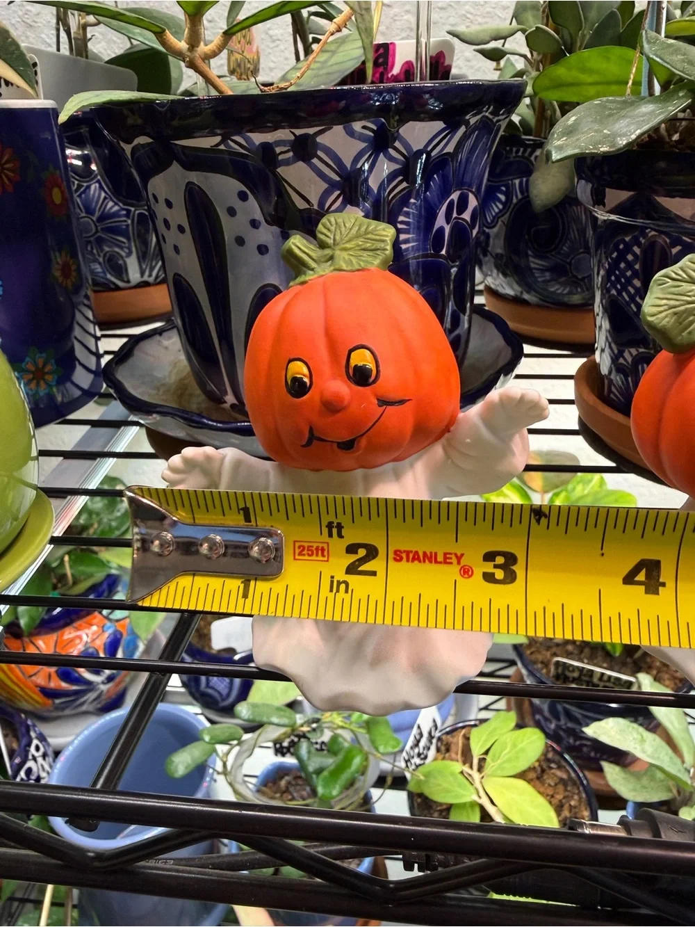 Vintage 1980s Ceramic Pumpkin Head Ghosts - Set of 2 Halloween Figurines